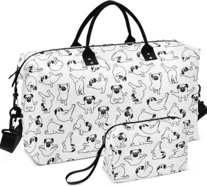 Cartoon Puppy Comic Outline Travel Duffel Bag Cosmetic Pouch Set, Decorative Womens Small Duffel Bag Weekender Travel Bag