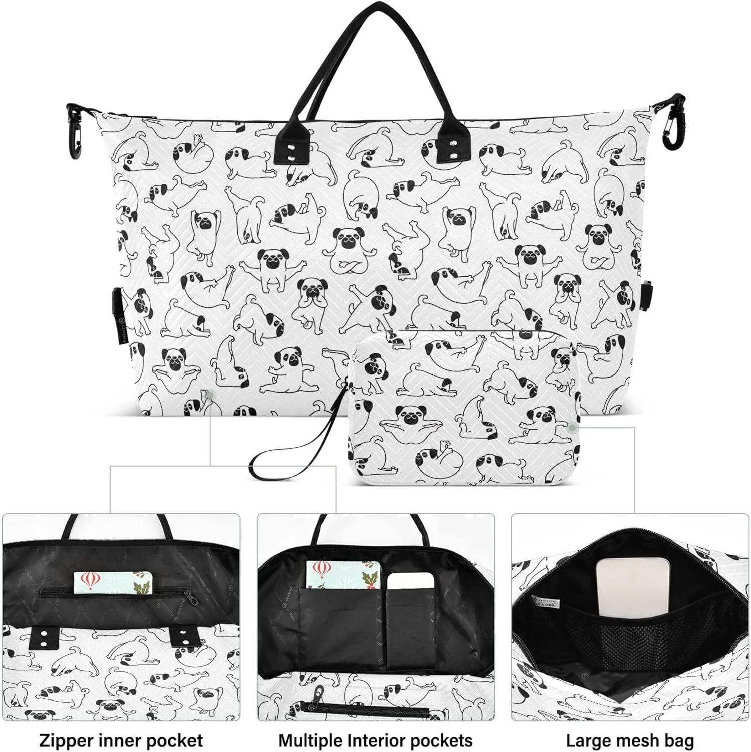 Cartoon Puppy Comic Outline Travel Duffel Bag Cosmetic Pouch Set, Decorative Womens Small Duffel Bag Weekender Travel Bag