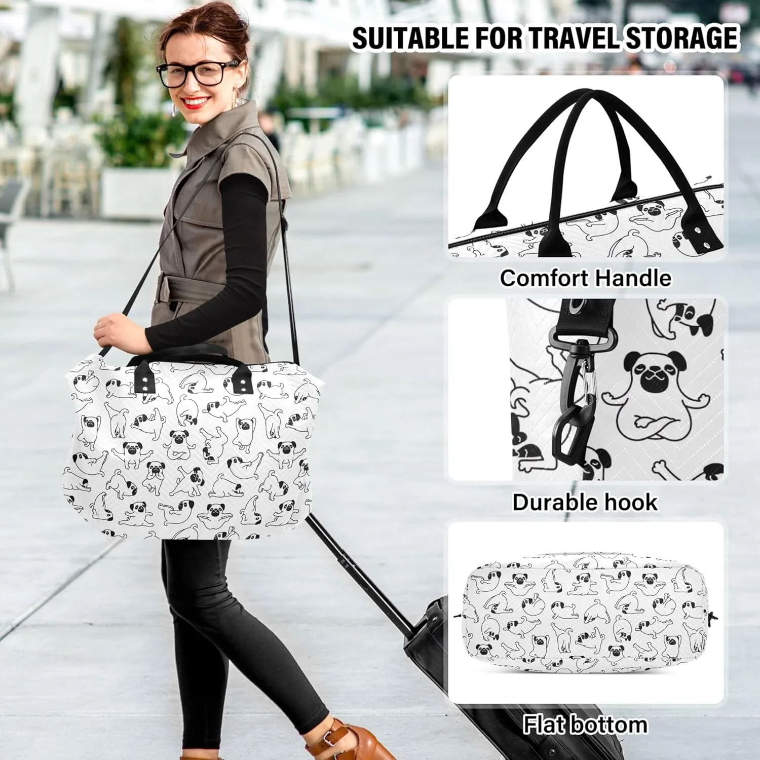 Cartoon Puppy Comic Outline Travel Duffel Bag Cosmetic Pouch Set, Decorative Womens Small Duffel Bag Weekender Travel Bag