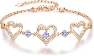 CDE Forever Love Heart Charm Link Bracelet for Women, 925 Sterling Silver Birthstone Bracelet Mother's Day Gift Anniversary Christmas Birthday Jewelry Gifts for Women Wife Her Girlfriend