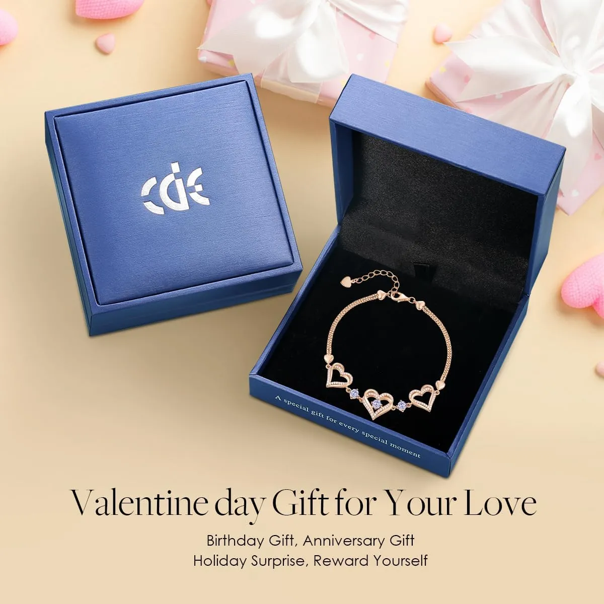CDE Forever Love Heart Charm Link Bracelet for Women, 925 Sterling Silver Birthstone Bracelet Mother's Day Gift Anniversary Christmas Birthday Jewelry Gifts for Women Wife Her Girlfriend