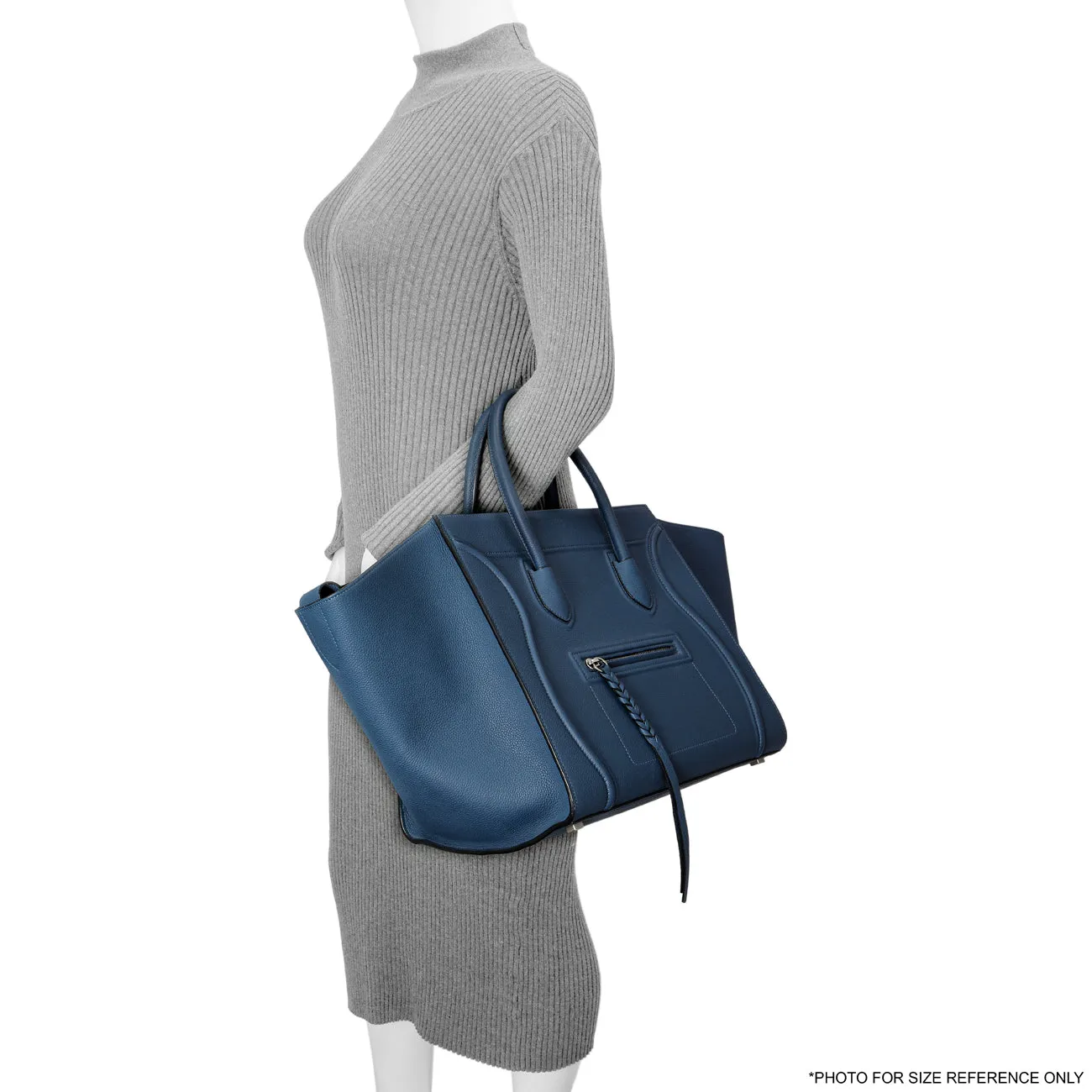 Celine Blue Grained Calfskin Medium Phantom Luggage