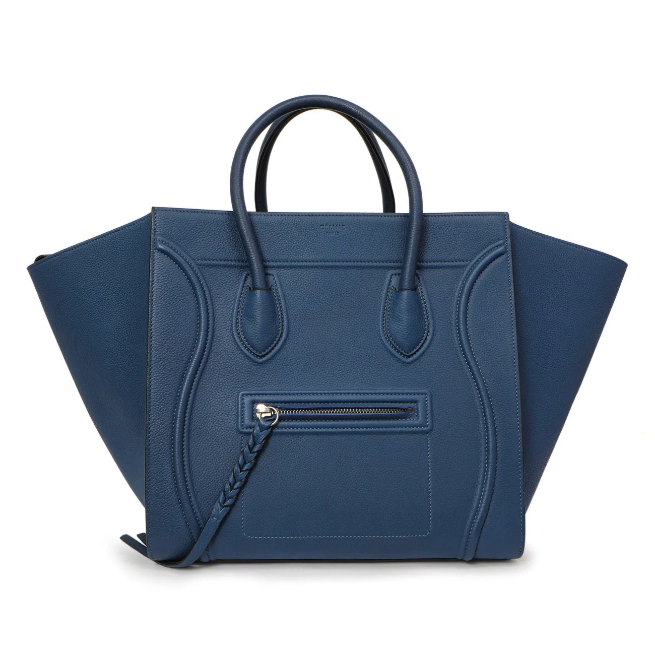 Celine Blue Grained Calfskin Medium Phantom Luggage