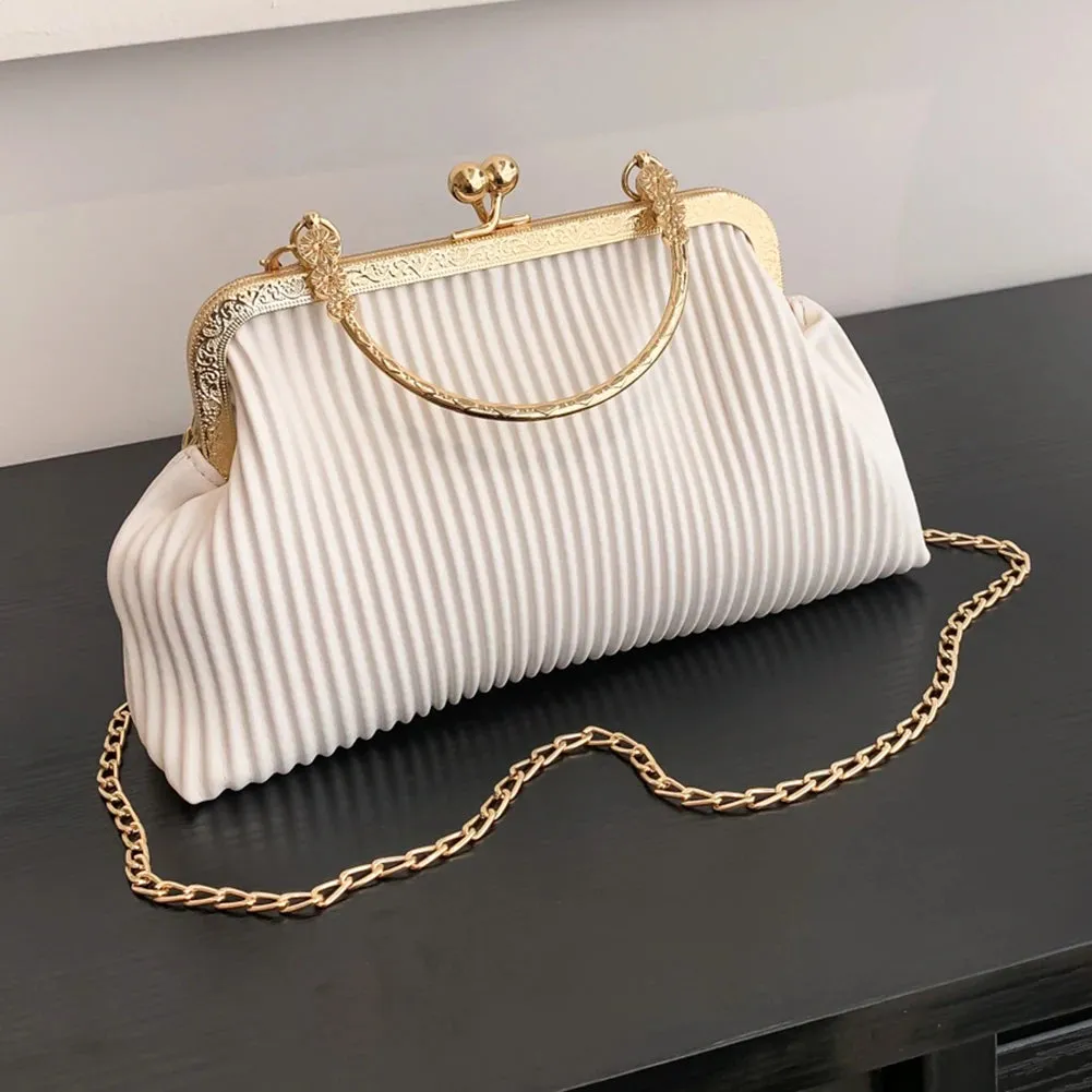Chain Evening Bag Fashion Ladies Messenger Bag Simple PU Leather Casual Exquisite Portable Soft Metal Buckle for Wedding Banquet