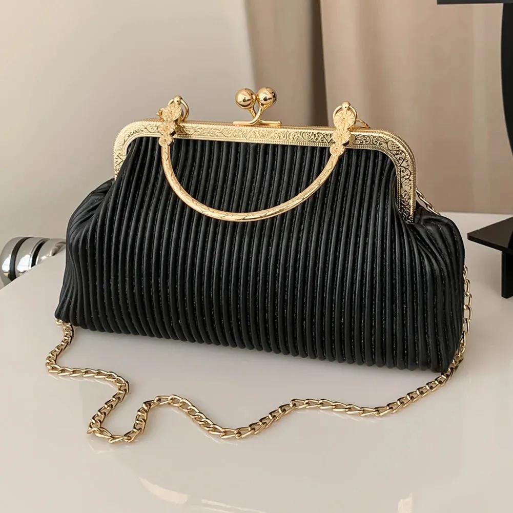 Chain Evening Bag Fashion Ladies Messenger Bag Simple PU Leather Casual Exquisite Portable Soft Metal Buckle for Wedding Banquet