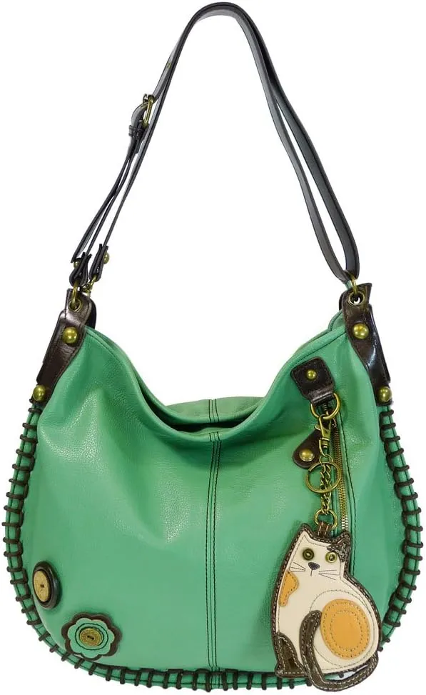 Chala Handbags, Casual Style, Soft, Large Shoulder or Crossbody Purse with Keyfob - Teal Green Color