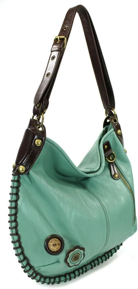 Chala Handbags, Casual Style, Soft, Large Shoulder or Crossbody Purse with Keyfob - Teal Green Color