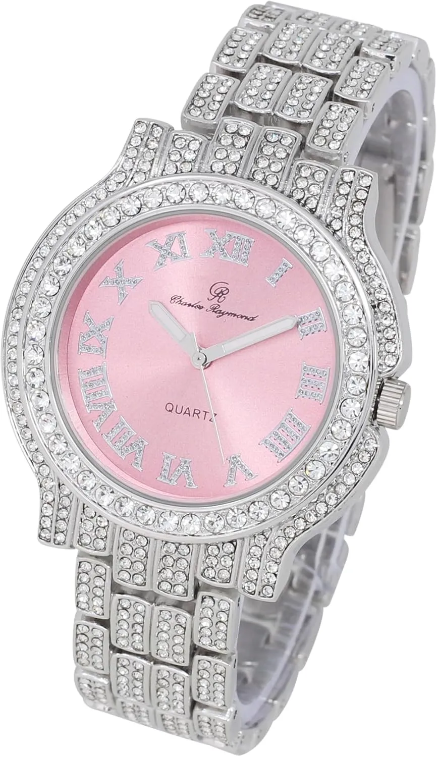 Charles Raymond Women's Luxury Crystal Iced Out Diamonds Watch, a True Testament to blinged-Out Beauty and Timeless Glamour - L0504 LA