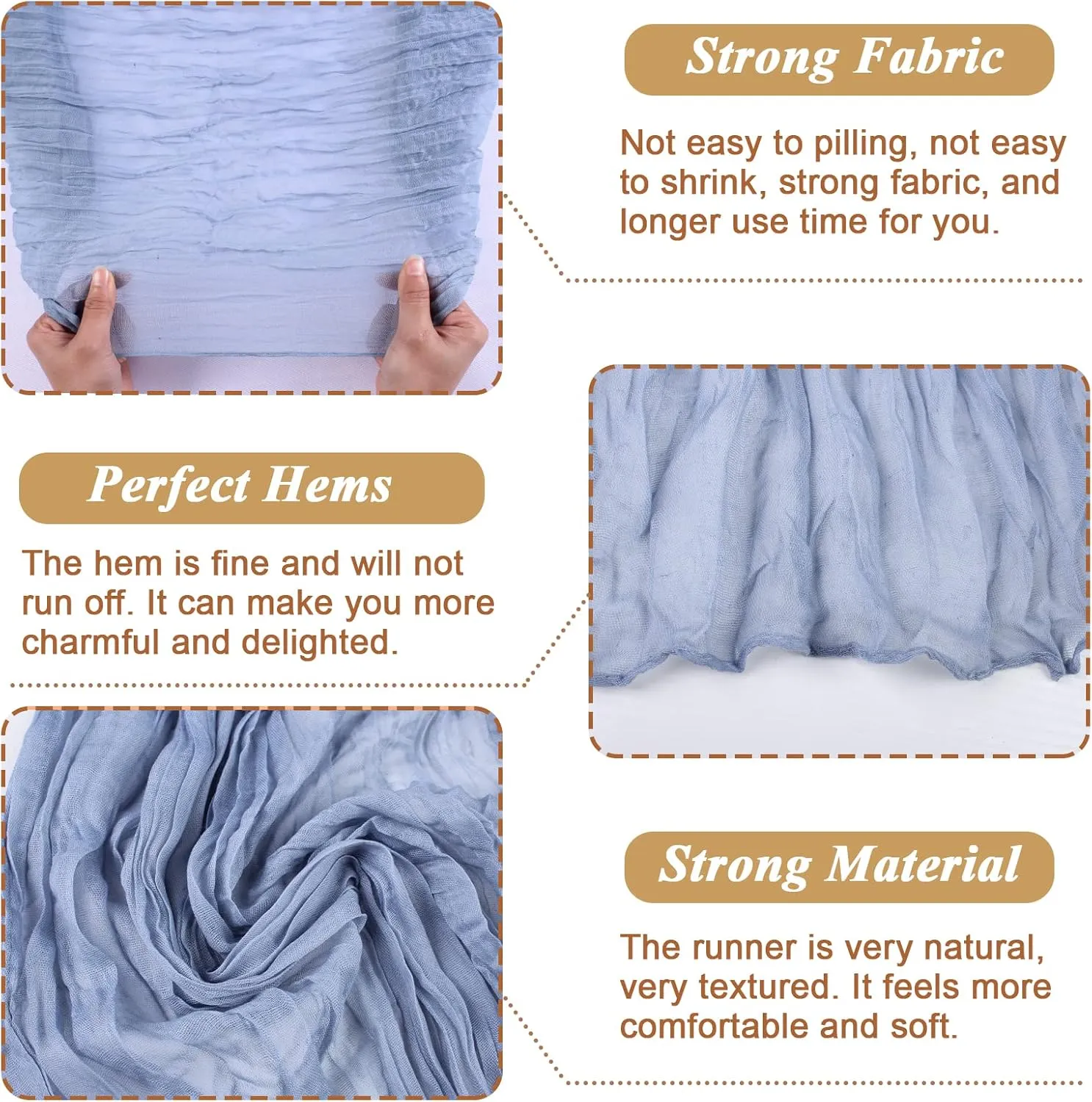 Cheesecloth Gauze Table Runners - Dusty Blue, 13.3ft, 8 Pack, Boho, Sheer, Wedding Decor, Baby Shower, Party Decorations