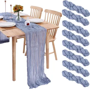 Cheesecloth Gauze Table Runners - Dusty Blue, 13.3ft, 8 Pack, Boho, Sheer, Wedding Decor, Baby Shower, Party Decorations