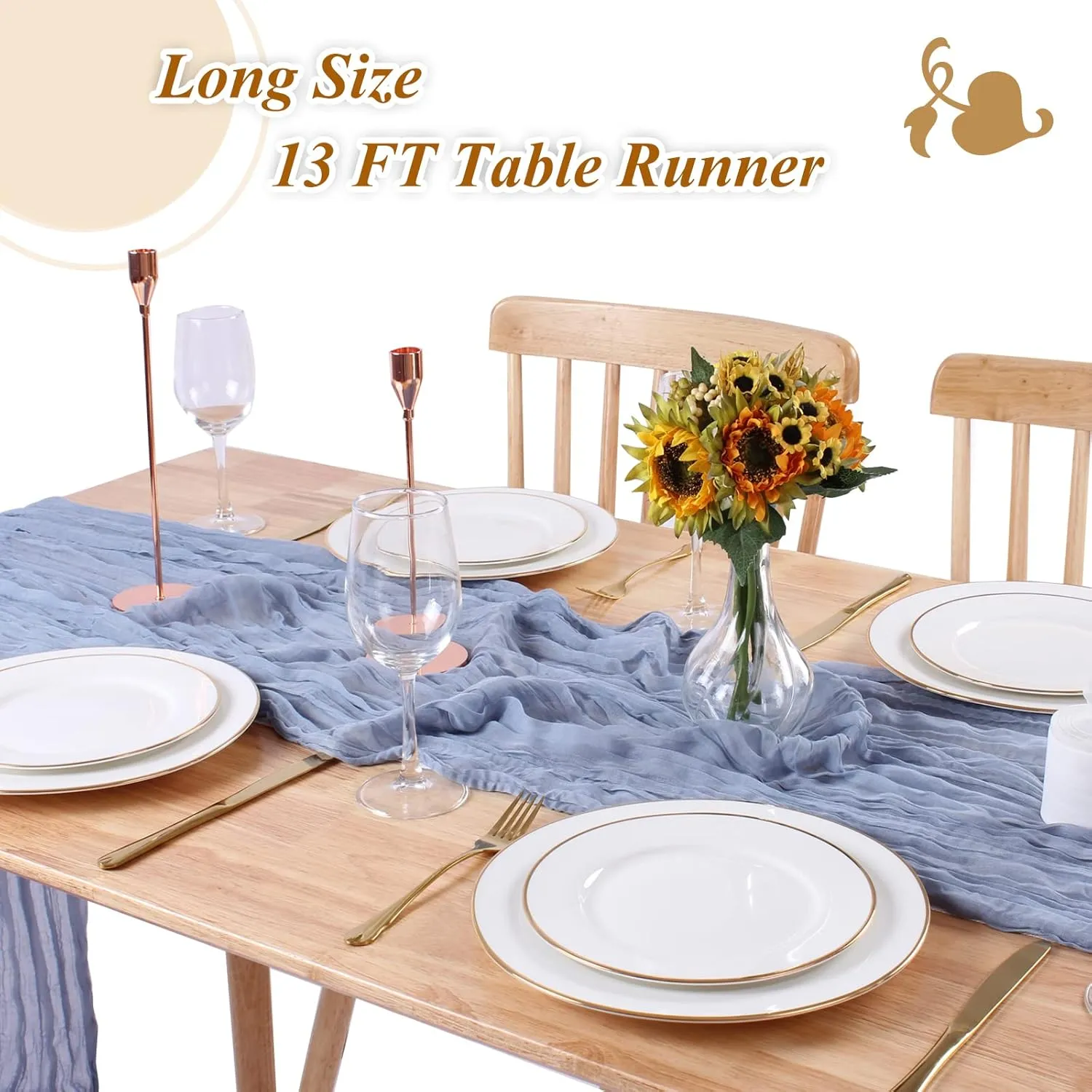 Cheesecloth Gauze Table Runners - Dusty Blue, 13.3ft, 8 Pack, Boho, Sheer, Wedding Decor, Baby Shower, Party Decorations