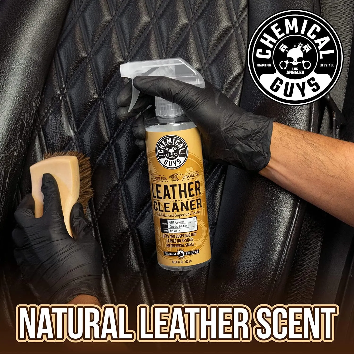 Chemical Guys SPI410 Leather Cleaner and Conditioner Bundle with ACC_S95 Long Bristle Horse Hair Leather Cleaning Brush, Safe for Car, Home, Office, & More (3 Item Bundle with 2-16 fl oz Bottles)