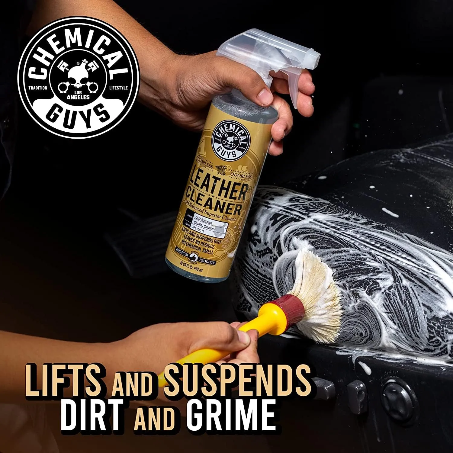 Chemical Guys SPI410 Leather Cleaner and Conditioner Bundle with ACC_S95 Long Bristle Horse Hair Leather Cleaning Brush, Safe for Car, Home, Office, & More (3 Item Bundle with 2-16 fl oz Bottles)