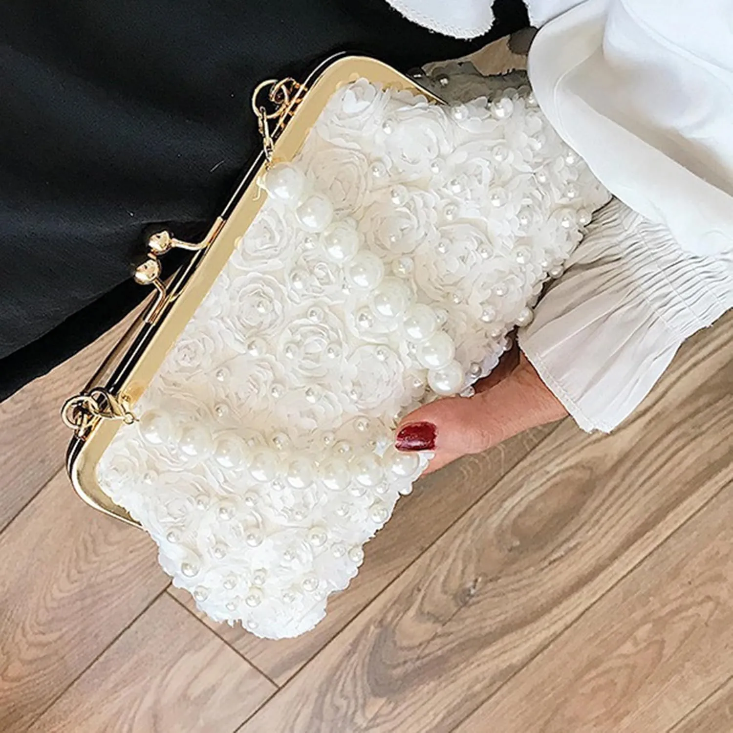 CHIC DIARY Pearl Clutch Purses for Women Evening Handbag Wedding Bridal Crossbody Bag for Party