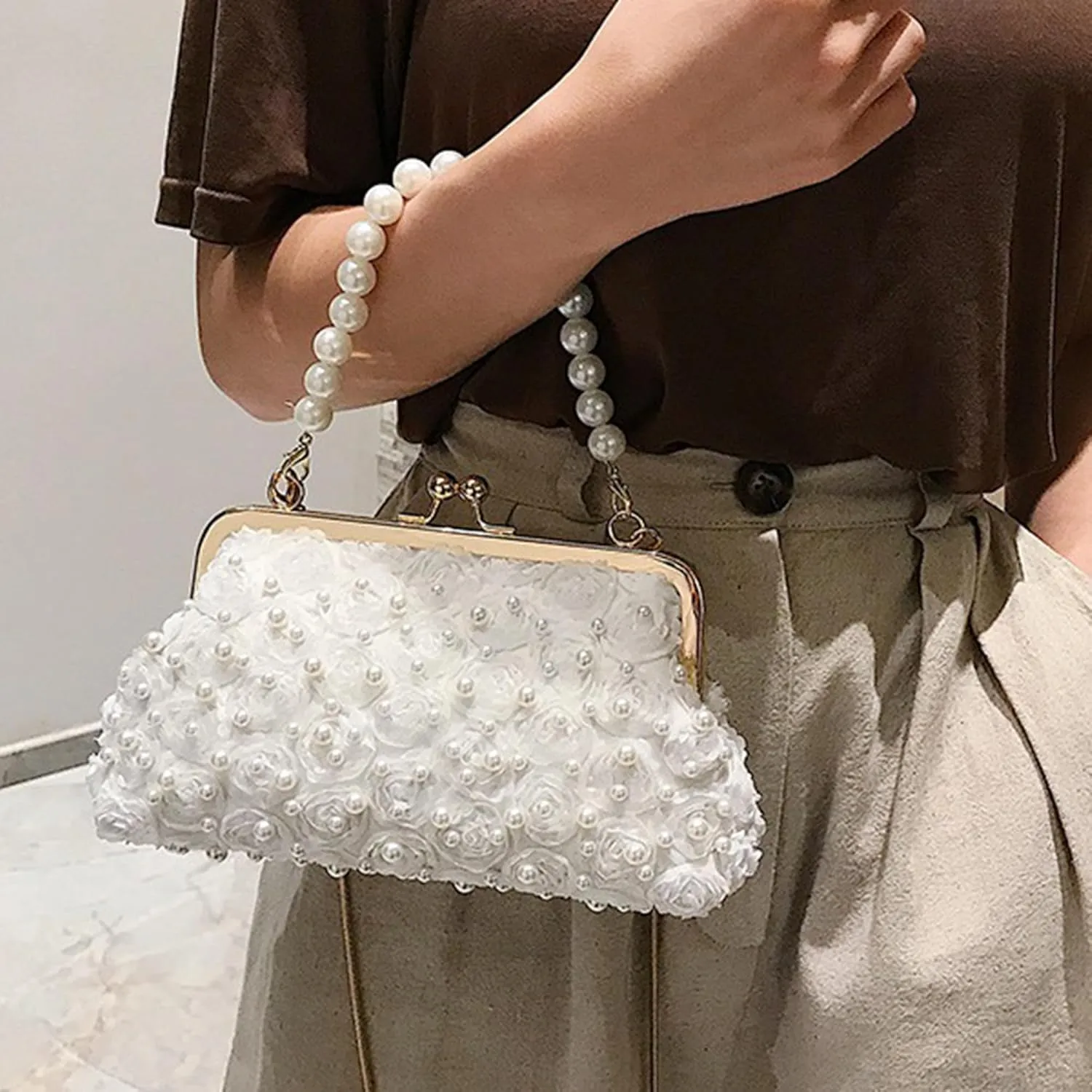 CHIC DIARY Pearl Clutch Purses for Women Evening Handbag Wedding Bridal Crossbody Bag for Party