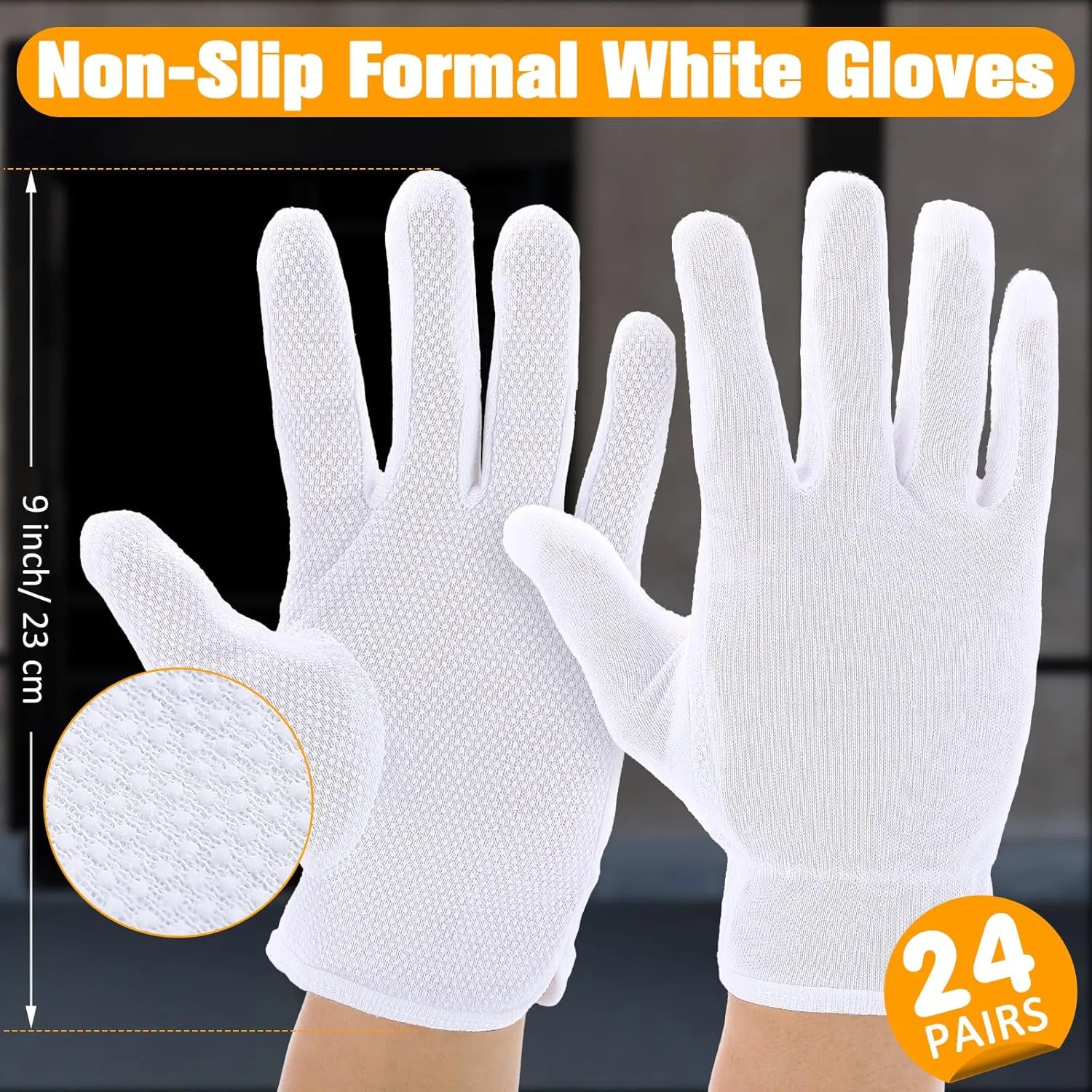 Chuarry 24 Pairs White Parade Gloves Non Slip Dot Thin Cotton Coin Inspection Marching Gloves for Men Women