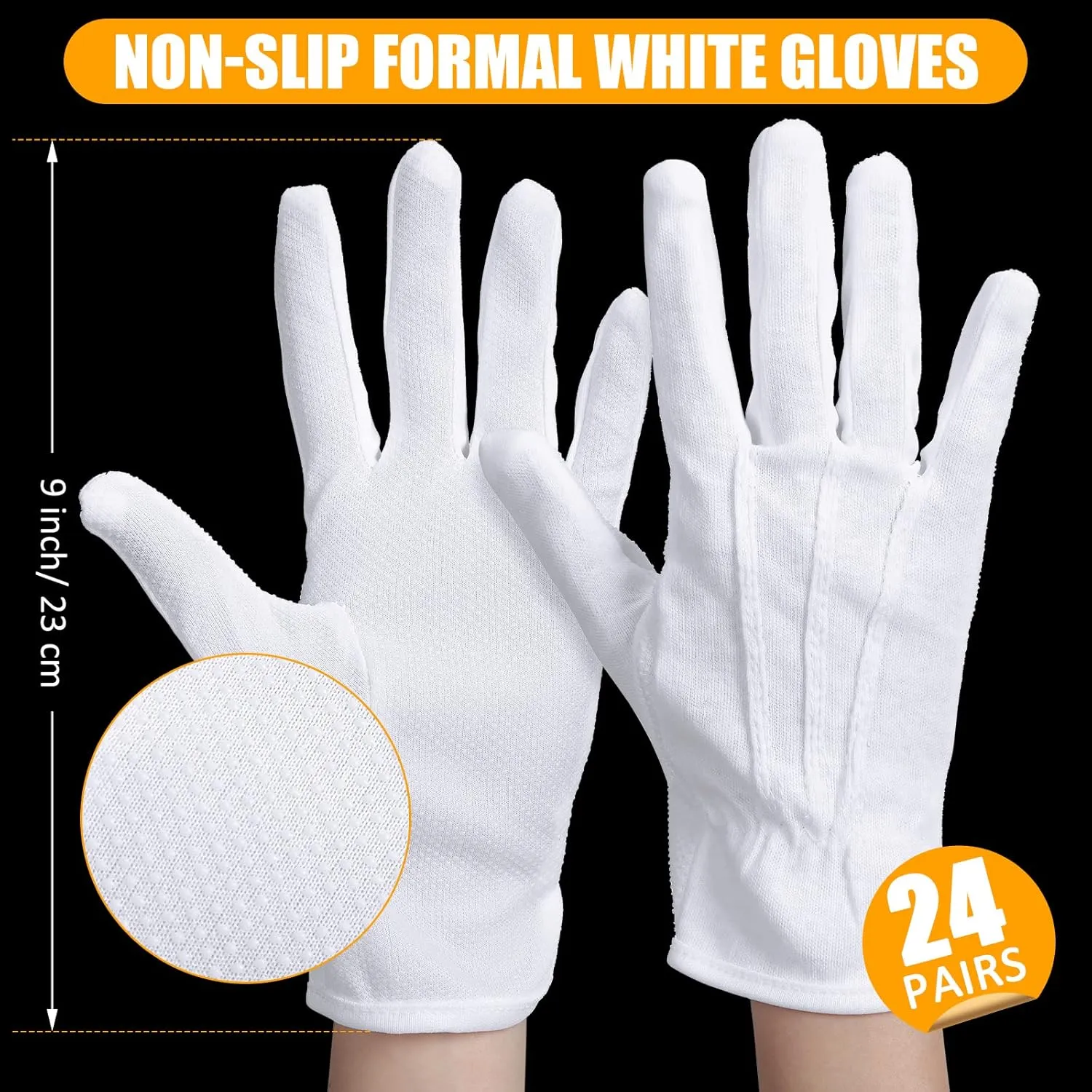 Chuarry 24 Pairs White Parade Gloves Non Slip Dot Thin Cotton Coin Inspection Marching Gloves for Men Women