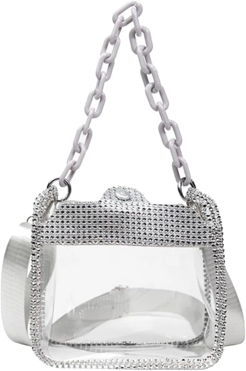Clear Evening Purses Mini Clutch Bags Women's Crossbody Rhinestone Handbags Shiny Shoulder Bag
