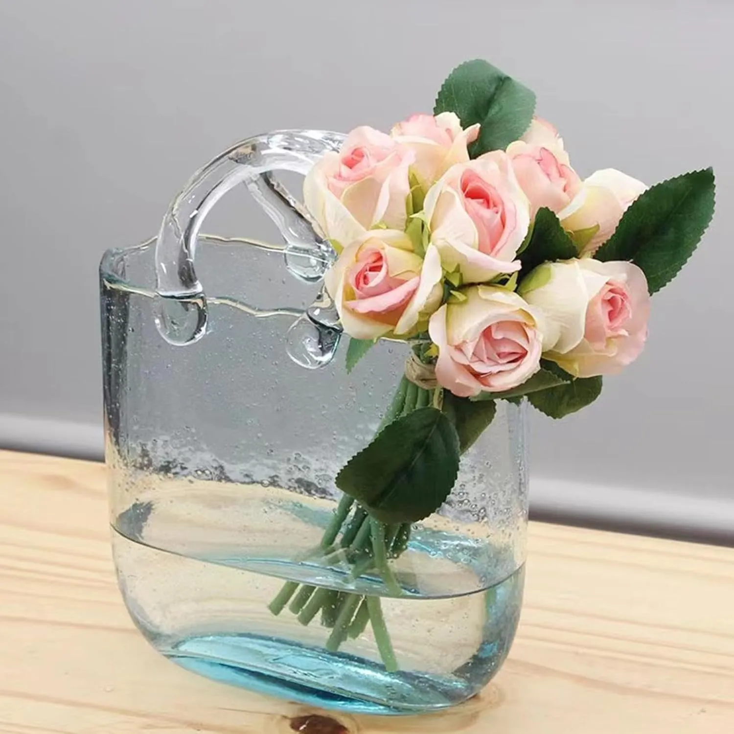 Clear Hand Bag Shaped Vase - Fish Bowl with Bubble, Transparent Handbags Vases | Cute Vase Centerpieces Fish Bowl, Hand Bag Unique Flower Vase Decorative Wide Mouth Bubble Vase for Table Decorations