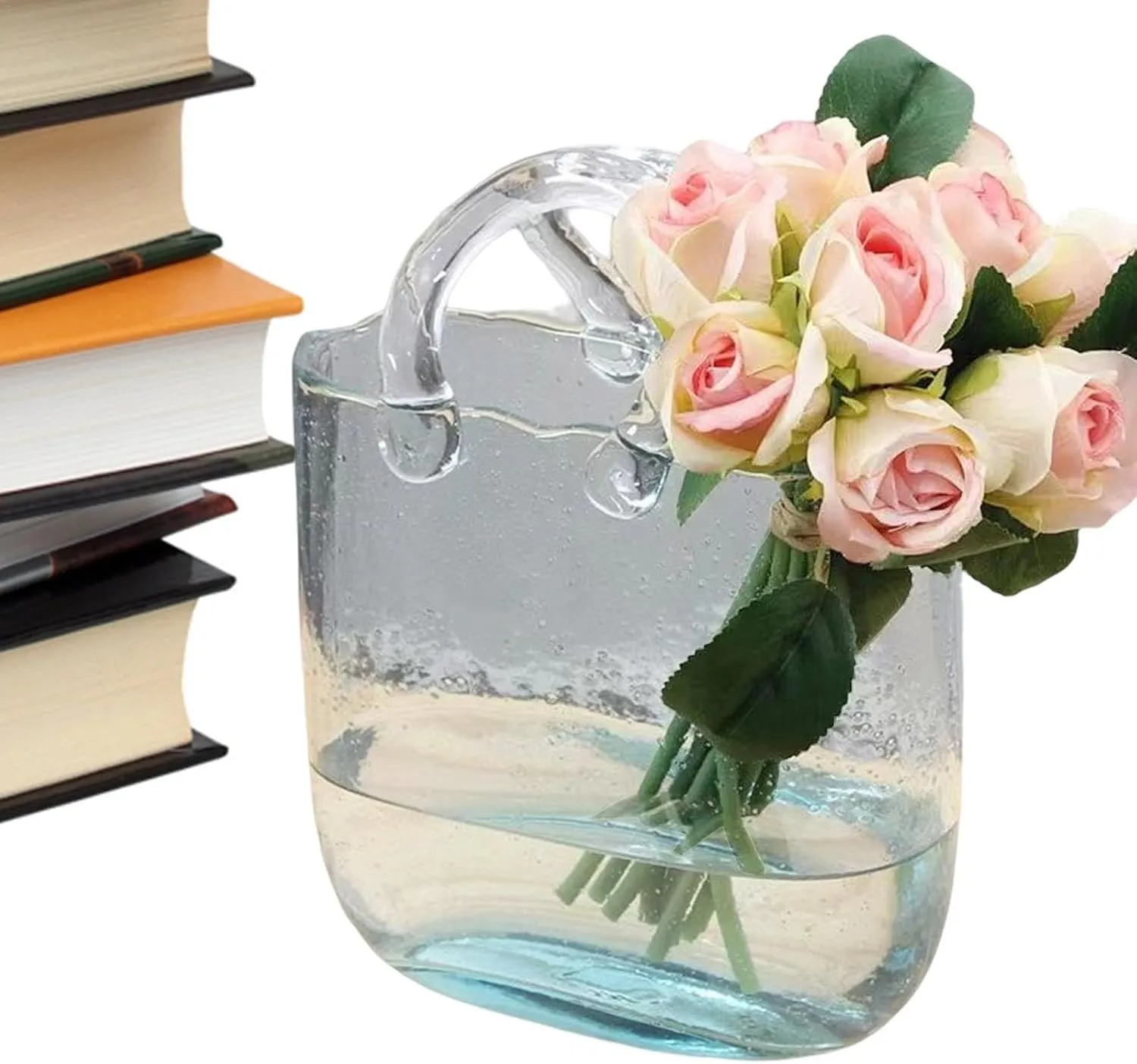 Clear Hand Bag Shaped Vase - Fish Bowl with Bubble, Transparent Handbags Vases | Cute Vase Centerpieces Fish Bowl, Hand Bag Unique Flower Vase Decorative Wide Mouth Bubble Vase for Table Decorations