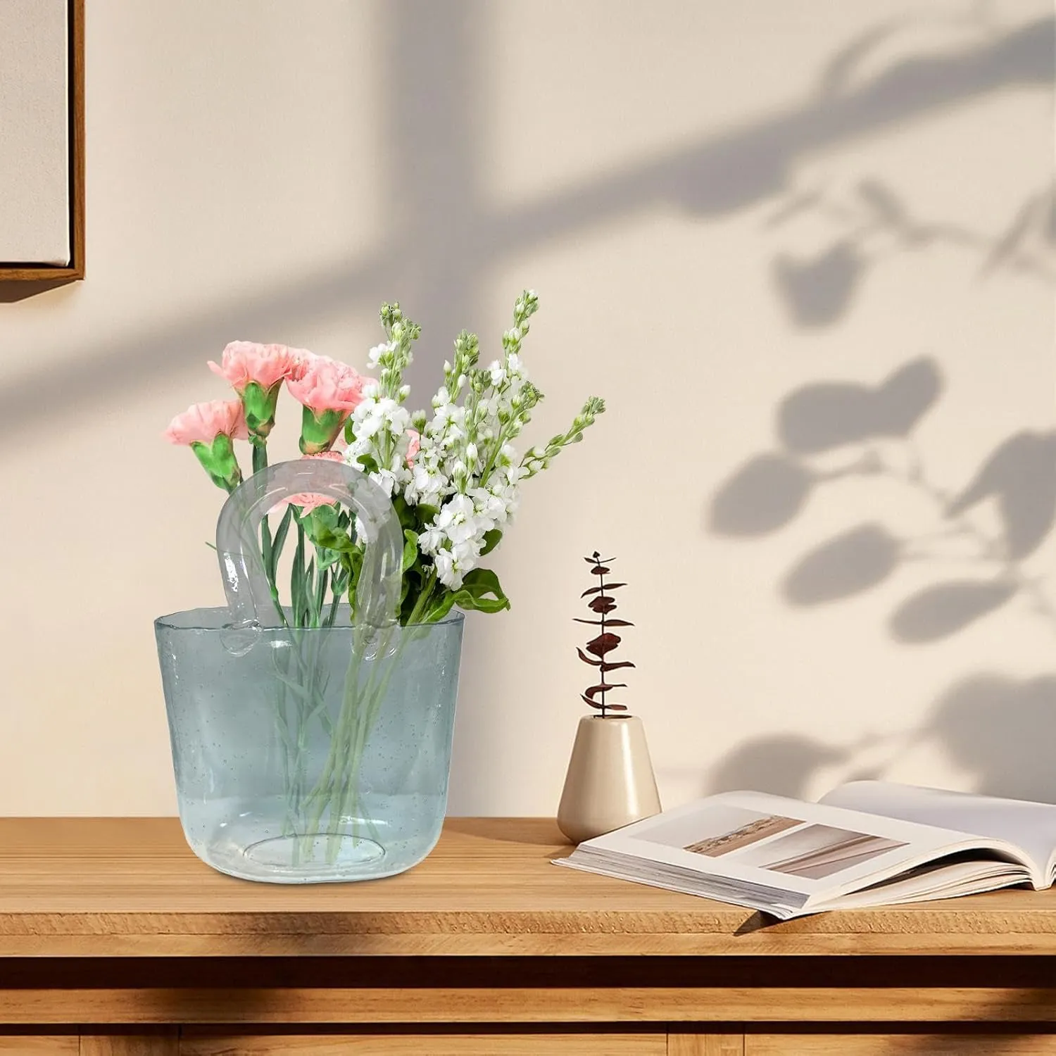 Clear Hand Bag Shaped Vase - Fish Bowl with Bubble, Transparent Handbags Vases | Cute Vase Centerpieces Fish Bowl, Hand Bag Unique Flower Vase Decorative Wide Mouth Bubble Vase for Table Decorations