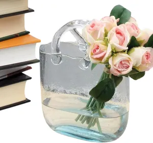 Clear Hand Bag Shaped Vase - Fish Bowl with Bubble, Transparent Handbags Vases | Cute Vase Centerpieces Fish Bowl, Hand Bag Unique Flower Vase Decorative Wide Mouth Bubble Vase for Table Decorations