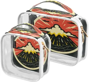 Clear Makeup Bags Volcanic Eruptions Transparent Travel Cosmetic Bag with Handle for Toiletries 2 Pack