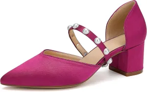Closed Toe Pearl Low Block Heels Wedding Shoes for Bride Chunky Heels Pumps for Women Bridal Shoes for Wedding