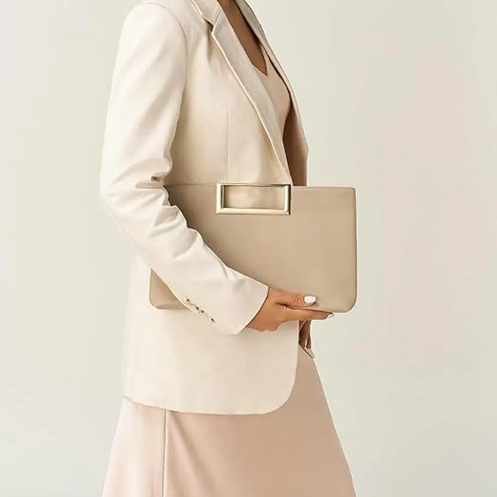 Clutch Purse for Women Trendy Nude Clutch Purse PU Leather Evening Bag Formal Envelope Handbag Tote Bag for Wedding Cocktail