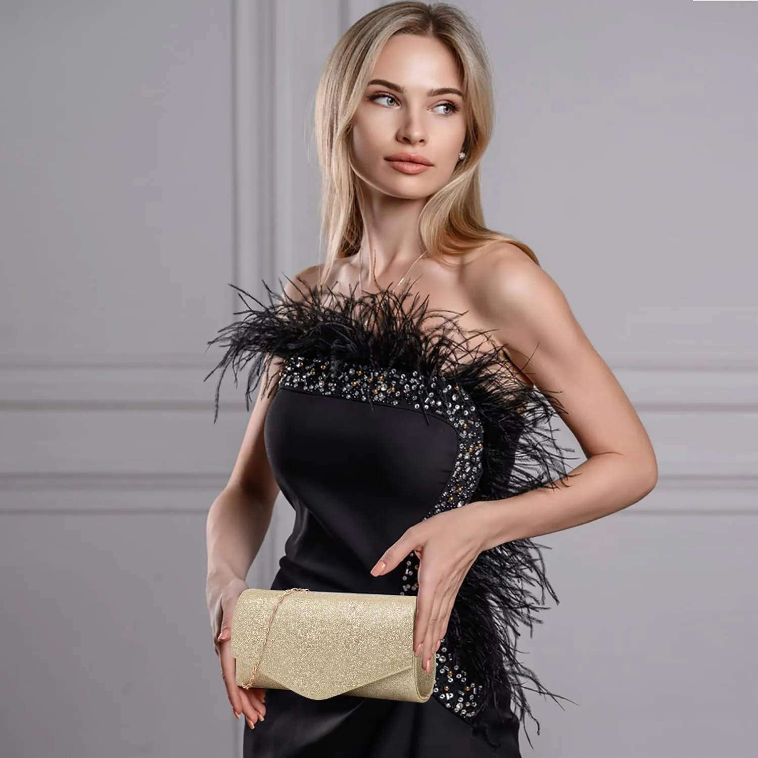 Clutch Purse Jewelry Set for Women Evening Bags Silver Gold Rhinestone Crystal Necklace Earrings Bracelet Set Formal Wedding Bridal Accessories Jewelry for Prom