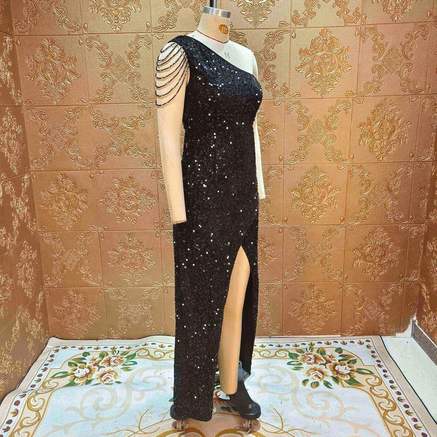 Cololura Women Sequin Elegant Sexy One Shoulder Tassel Mermaid Bodycon Cocktail Evening Dress