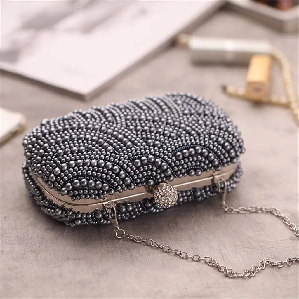 Cool Women's Bag Exquisite Dinner Party Bag Pearl Bag Clutch Bag Hundred of Models Bag(Black)