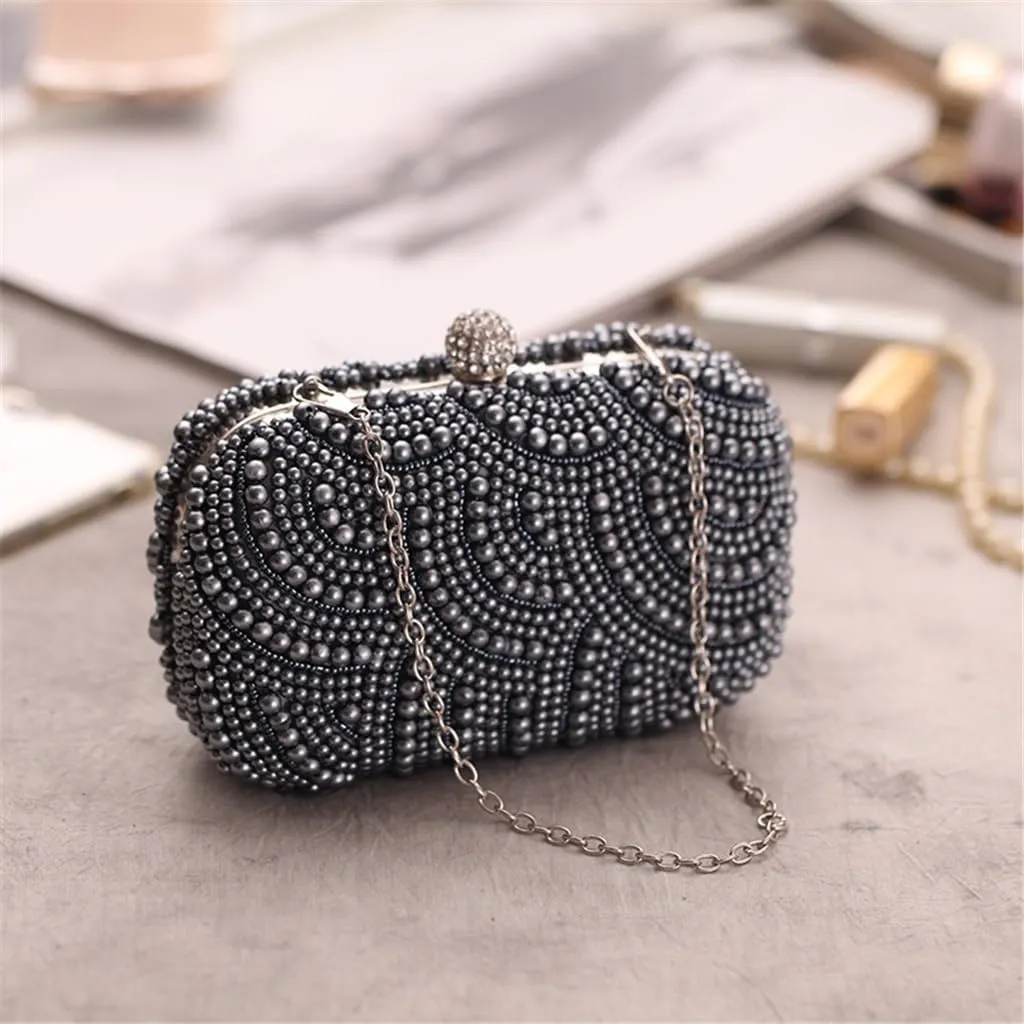 Cool Women's Bag Exquisite Dinner Party Bag Pearl Bag Clutch Bag Hundred of Models Bag(Black)