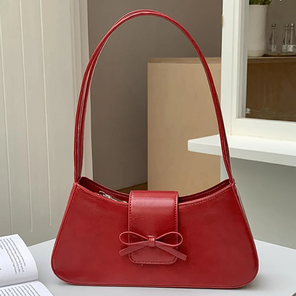 Coquette Bow Shoulder Bag for Women Retro Trendy Y2k Underarm Bag Cute Bow Leather Purses and Handbag for Gift