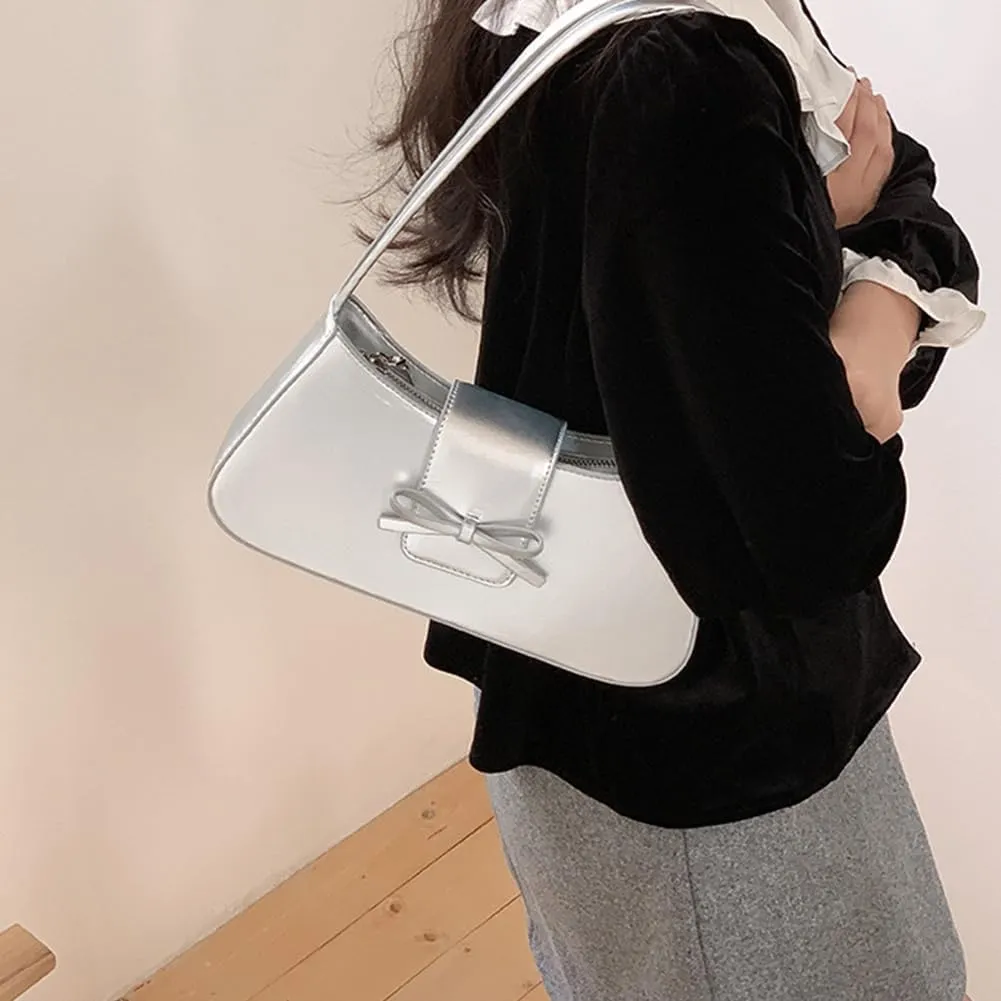 Coquette Bow Shoulder Bag for Women Retro Trendy Y2k Underarm Bag Cute Bow Leather Purses and Handbag for Gift