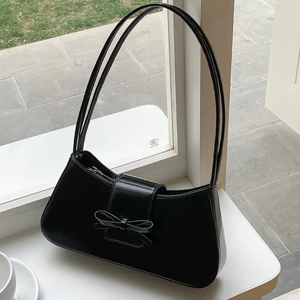 Coquette Bow Shoulder Bag for Women Retro Trendy Y2k Underarm Bag Cute Bow Leather Purses and Handbag for Gift