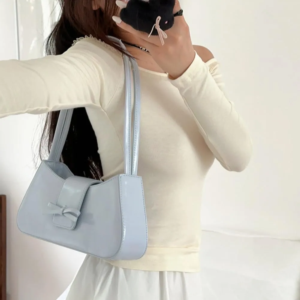 Coquette Bow Shoulder Bag for Women Retro Trendy Y2k Underarm Bag Cute Bow Leather Purses and Handbag for Gift