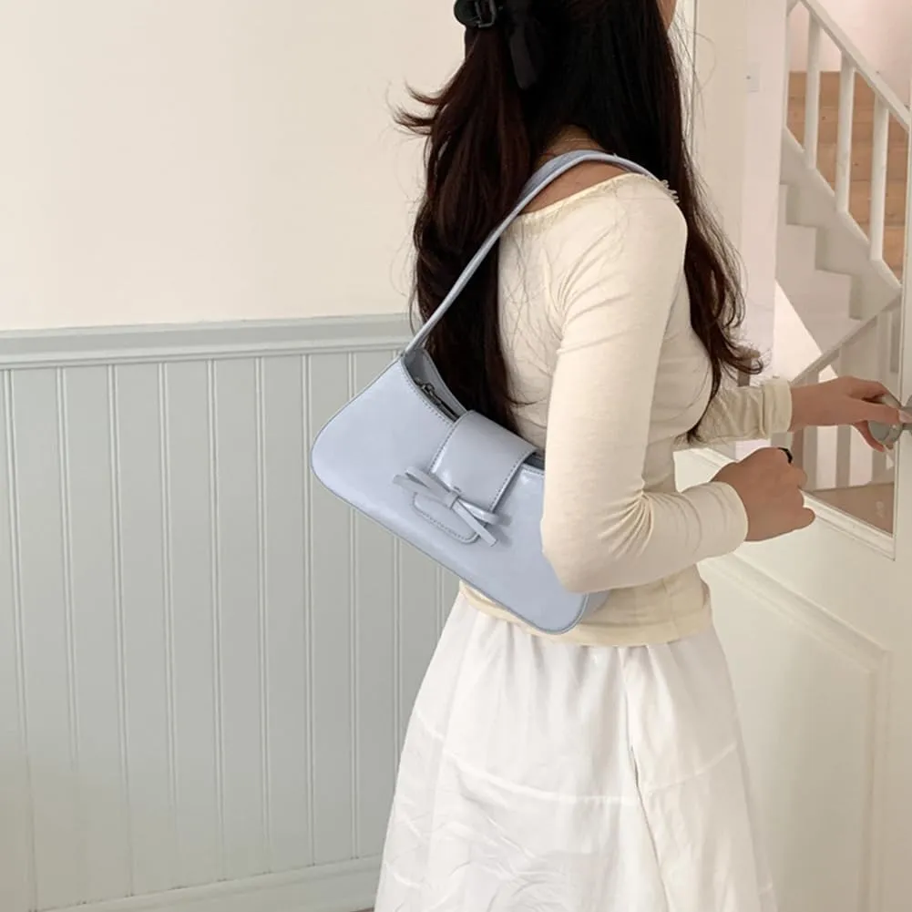 Coquette Bow Shoulder Bag for Women Retro Trendy Y2k Underarm Bag Cute Bow Leather Purses and Handbag for Gift