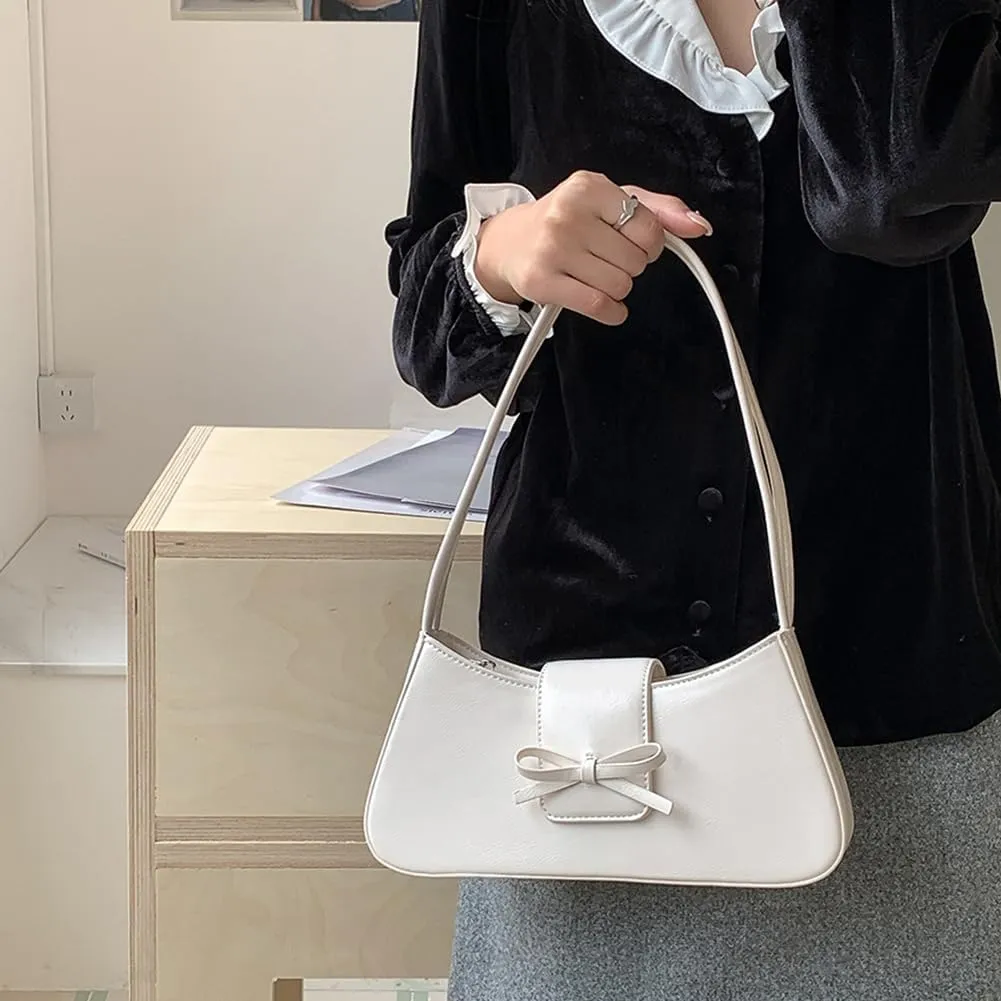 Coquette Bow Shoulder Bag for Women Retro Trendy Y2k Underarm Bag Cute Bow Leather Purses and Handbag for Gift