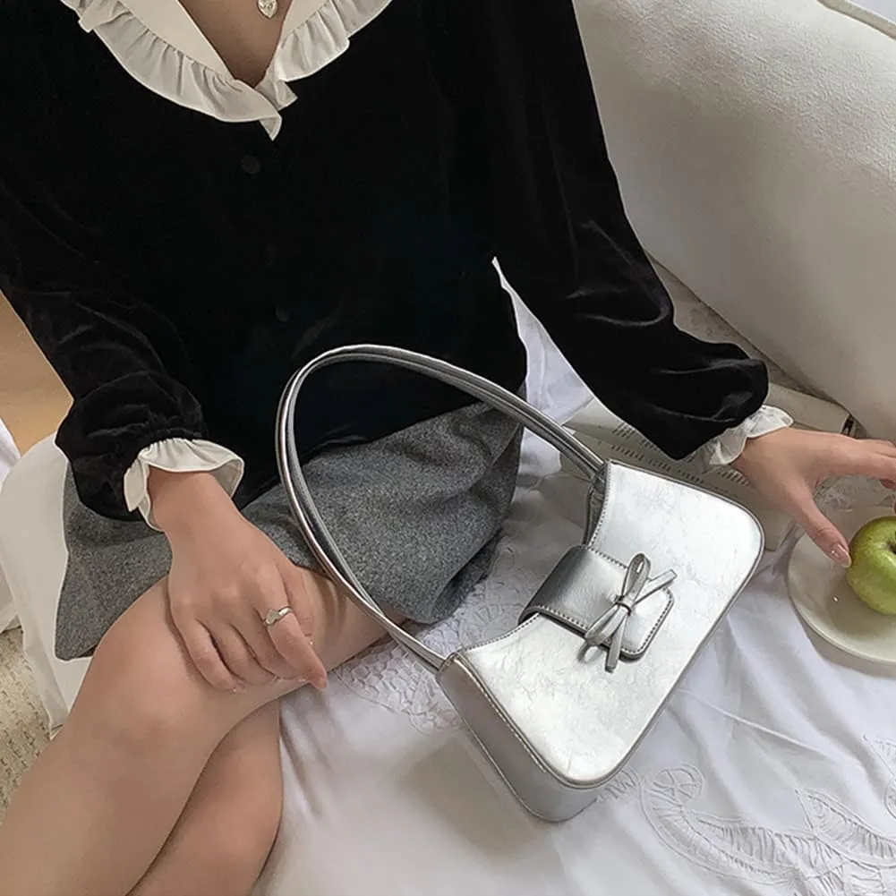 Coquette Bow Shoulder Bag for Women Retro Trendy Y2k Underarm Bag Cute Bow Leather Purses and Handbag for Gift