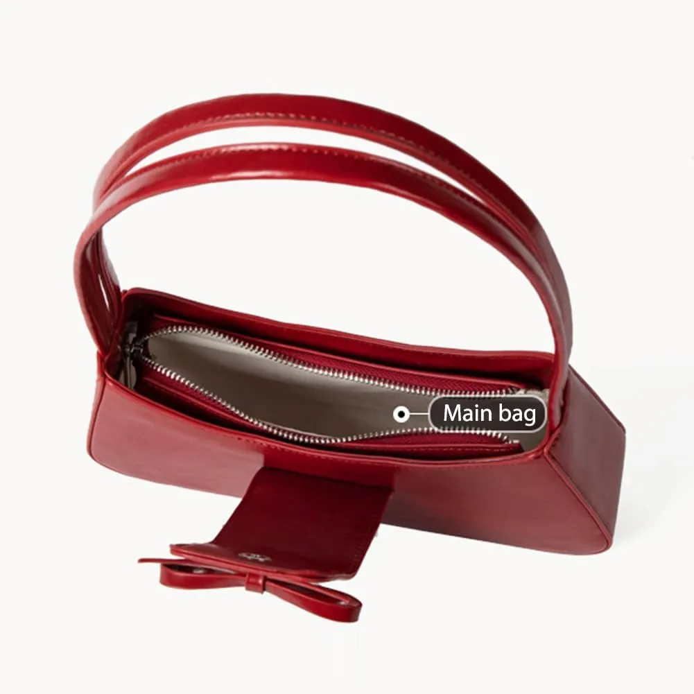 Coquette Bow Shoulder Bag for Women Retro Trendy Y2k Underarm Bag Cute Bow Leather Purses and Handbag for Gift
