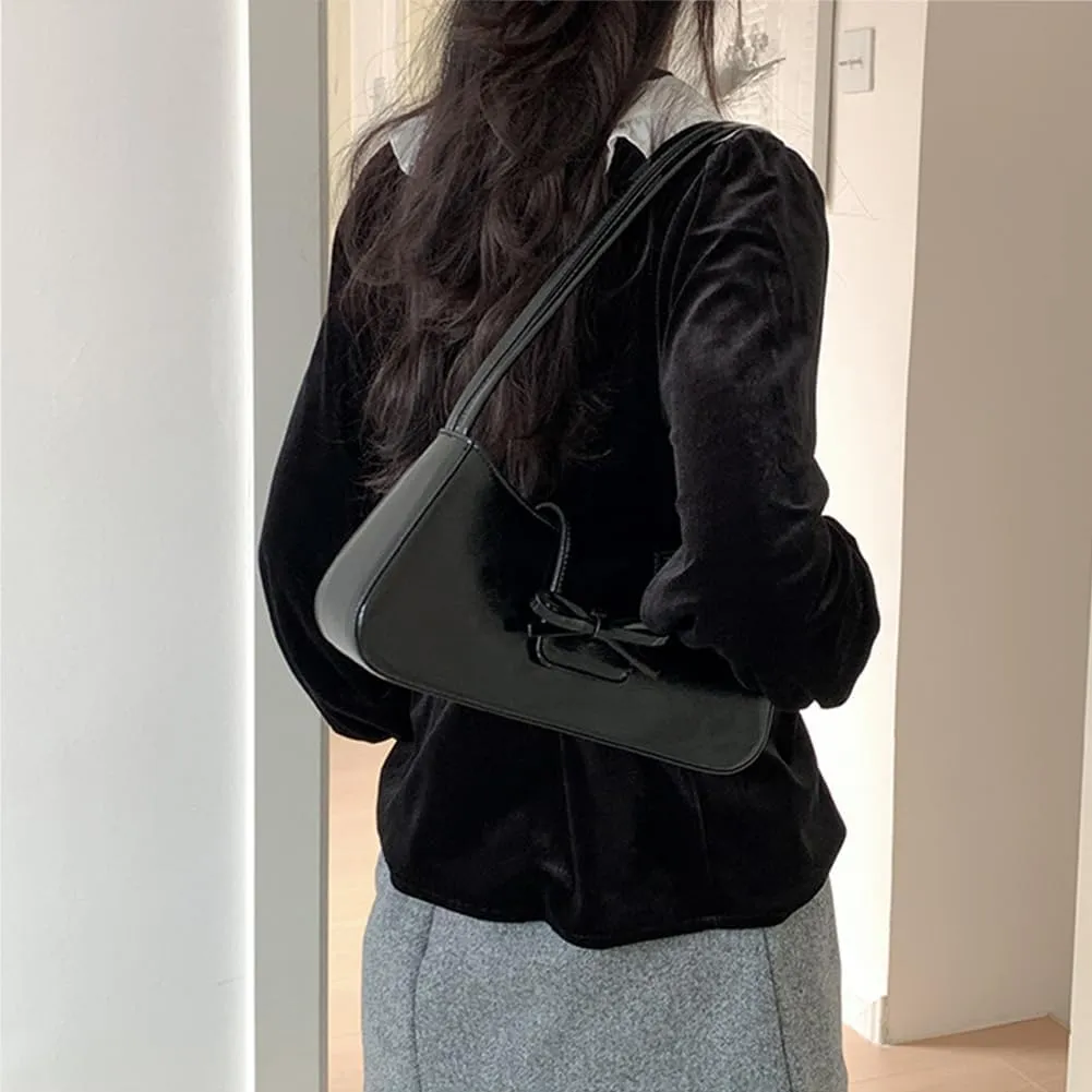 Coquette Bow Shoulder Bag for Women Retro Trendy Y2k Underarm Bag Cute Bow Leather Purses and Handbag for Gift