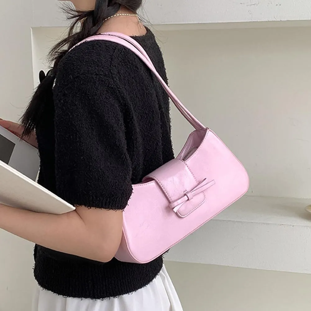 Coquette Bow Shoulder Bag for Women Retro Trendy Y2k Underarm Bag Cute Bow Leather Purses and Handbag for Gift