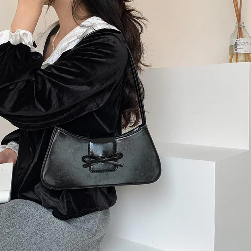 Coquette Bow Shoulder Bag for Women Retro Trendy Y2k Underarm Bag Cute Bow Leather Purses and Handbag for Gift