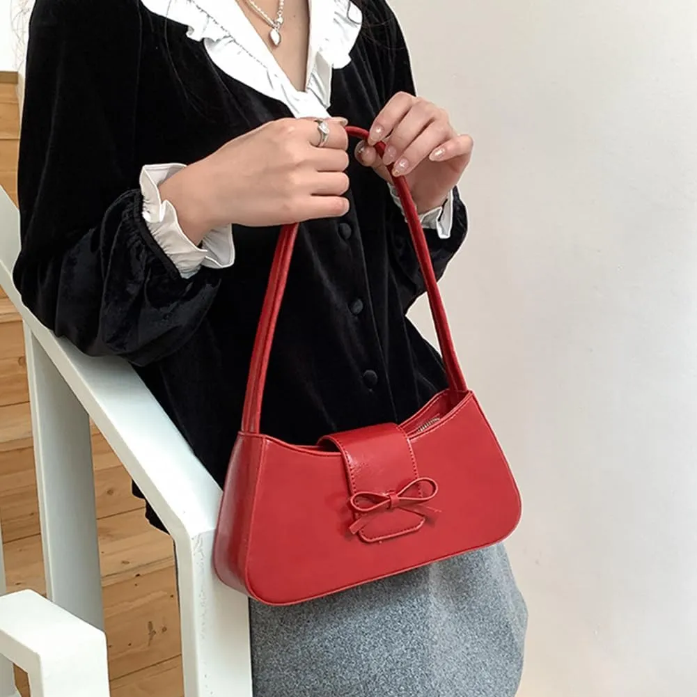 Coquette Bow Shoulder Bag for Women Retro Trendy Y2k Underarm Bag Cute Bow Leather Purses and Handbag for Gift