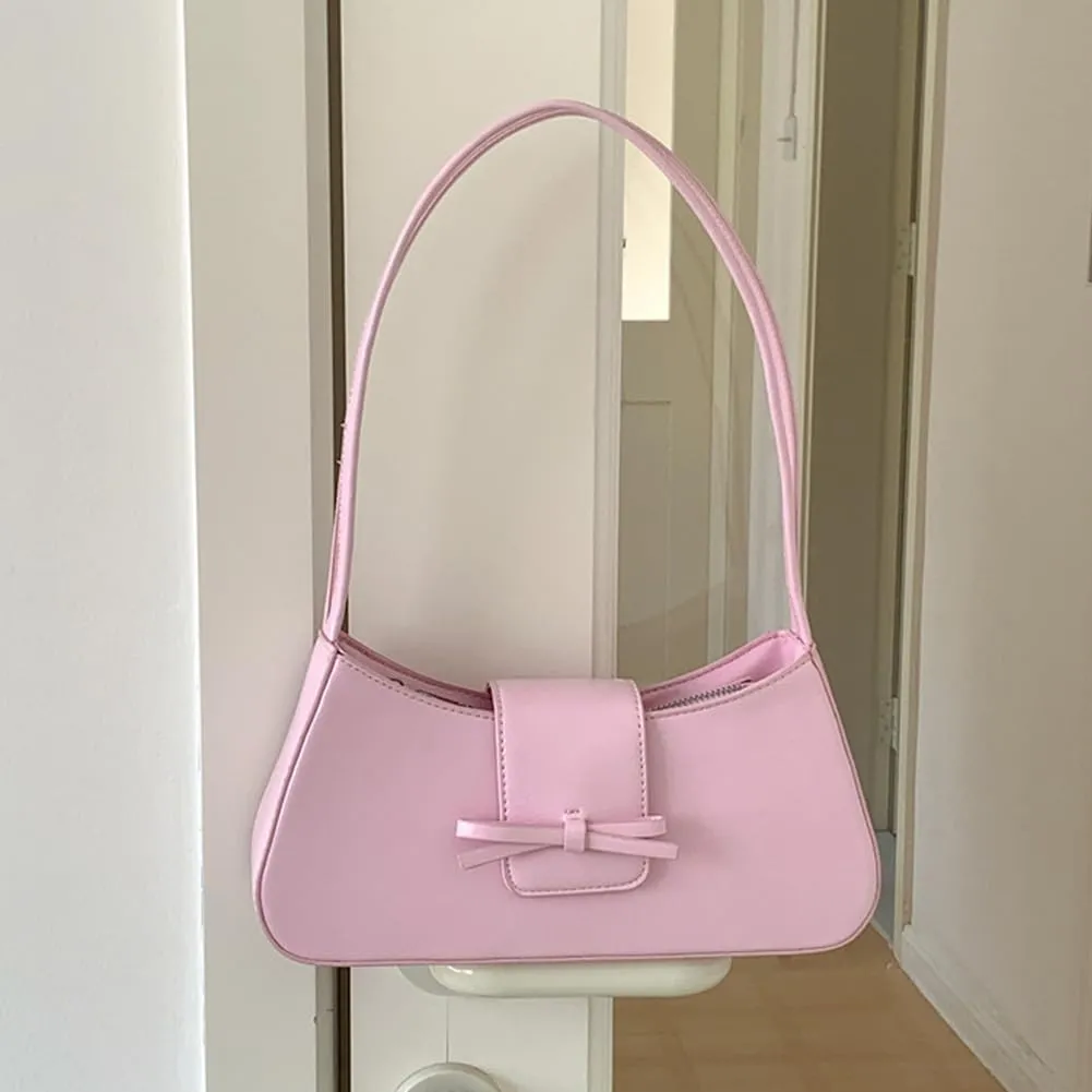 Coquette Bow Shoulder Bag for Women Retro Trendy Y2k Underarm Bag Cute Bow Leather Purses and Handbag for Gift
