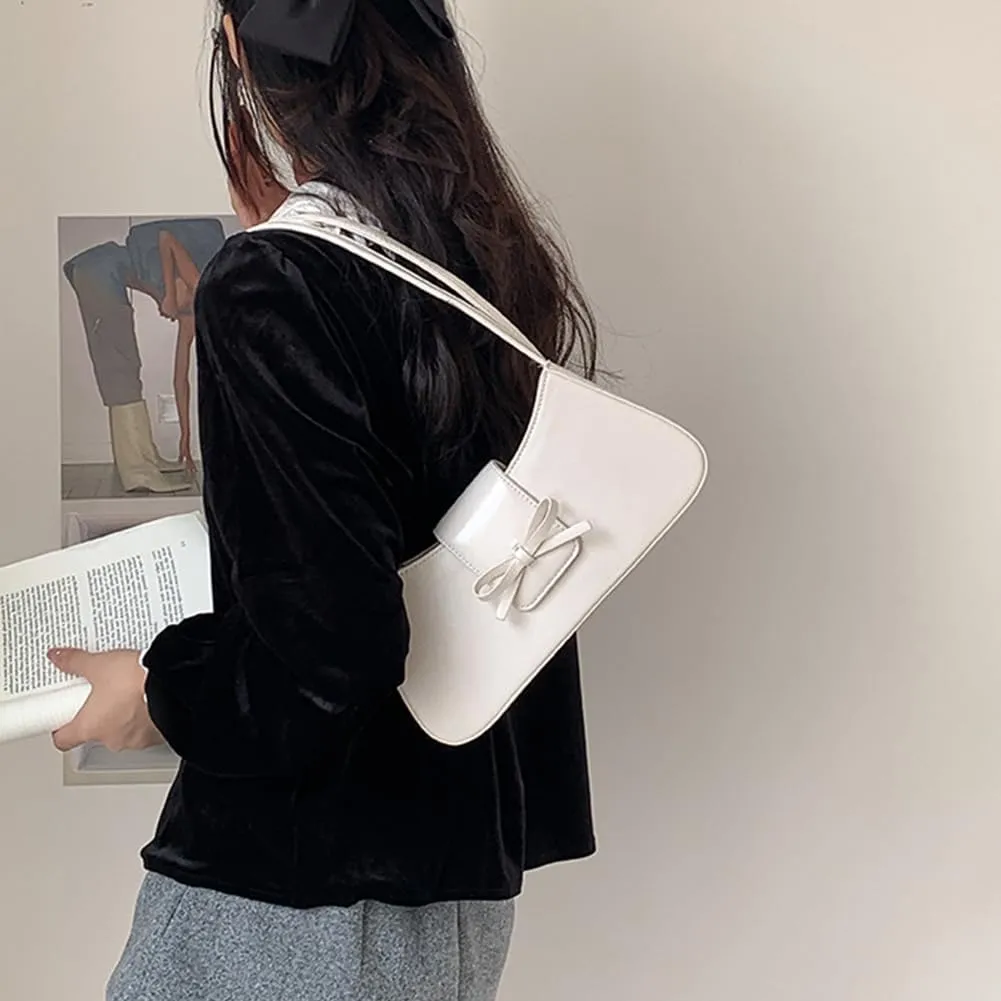 Coquette Bow Shoulder Bag for Women Retro Trendy Y2k Underarm Bag Cute Bow Leather Purses and Handbag for Gift