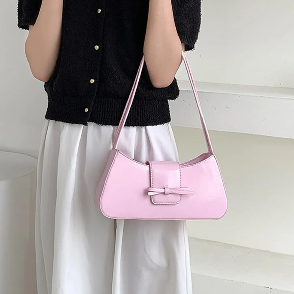 Coquette Bow Shoulder Bag for Women Retro Trendy Y2k Underarm Bag Cute Bow Leather Purses and Handbag for Gift