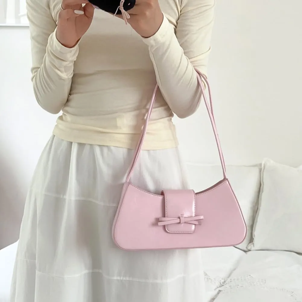 Coquette Bow Shoulder Bag for Women Retro Trendy Y2k Underarm Bag Cute Bow Leather Purses and Handbag for Gift