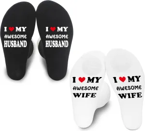Couple socks - Anniversary Valentines Day Wedding Bridal Shower Engagement Honeymoon Romantic Gifts For Couple, 2 Pairs. (Husband And Wife, Cotton)